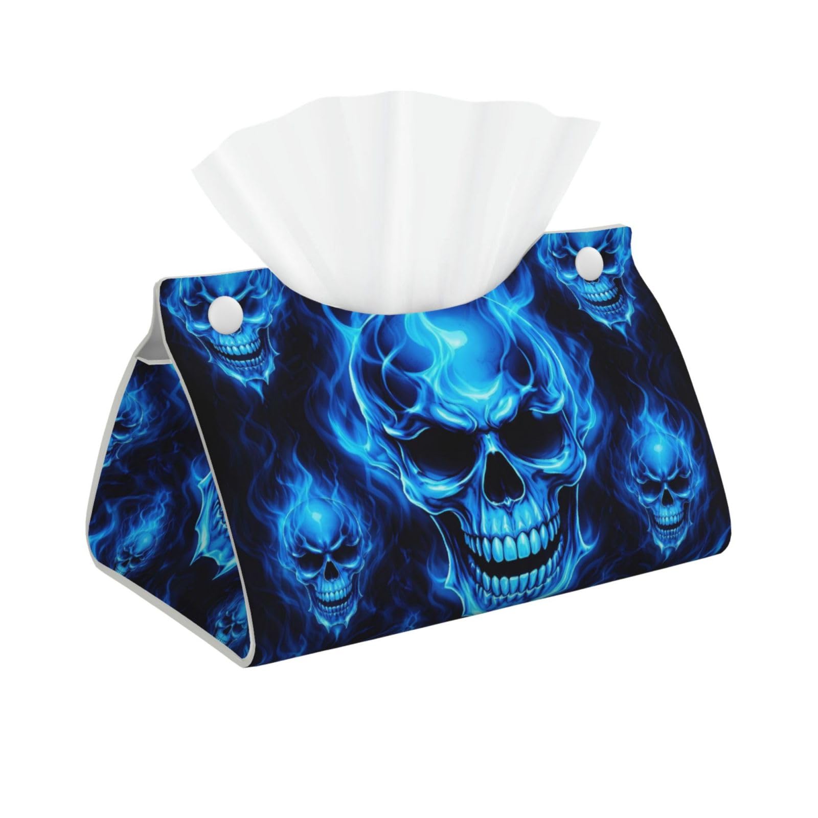 Skull Blue Flame Long Tissue Box Cover Holder Home Decor Aesthetic 7.87'' x 5.12'' x 0.98''
