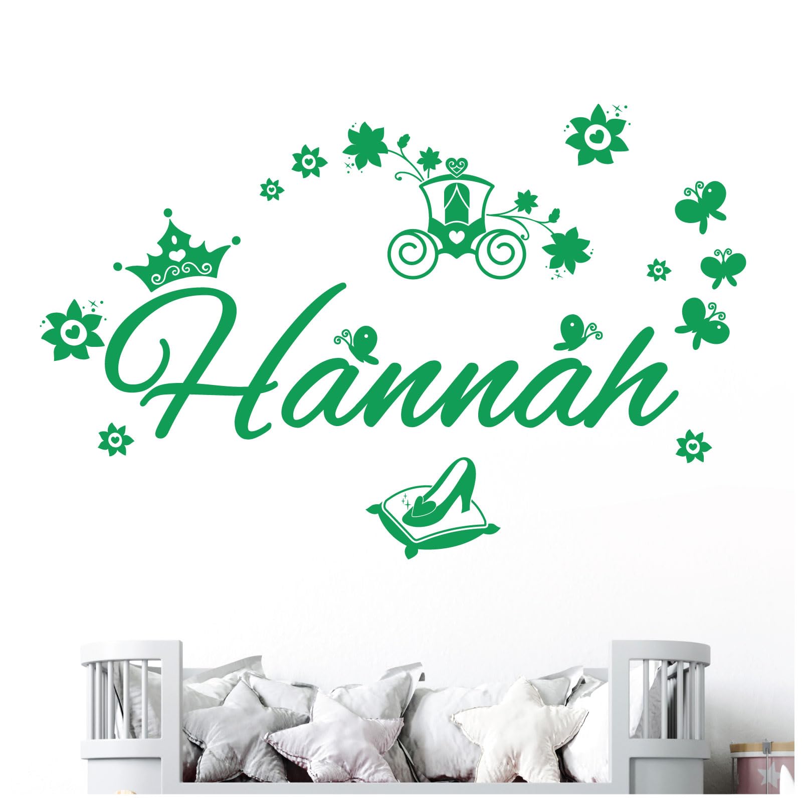 Personalised Name Girls Wall Art Sticker - Princess Fairy Tale Cinderella Story [Medium] [Cactus]