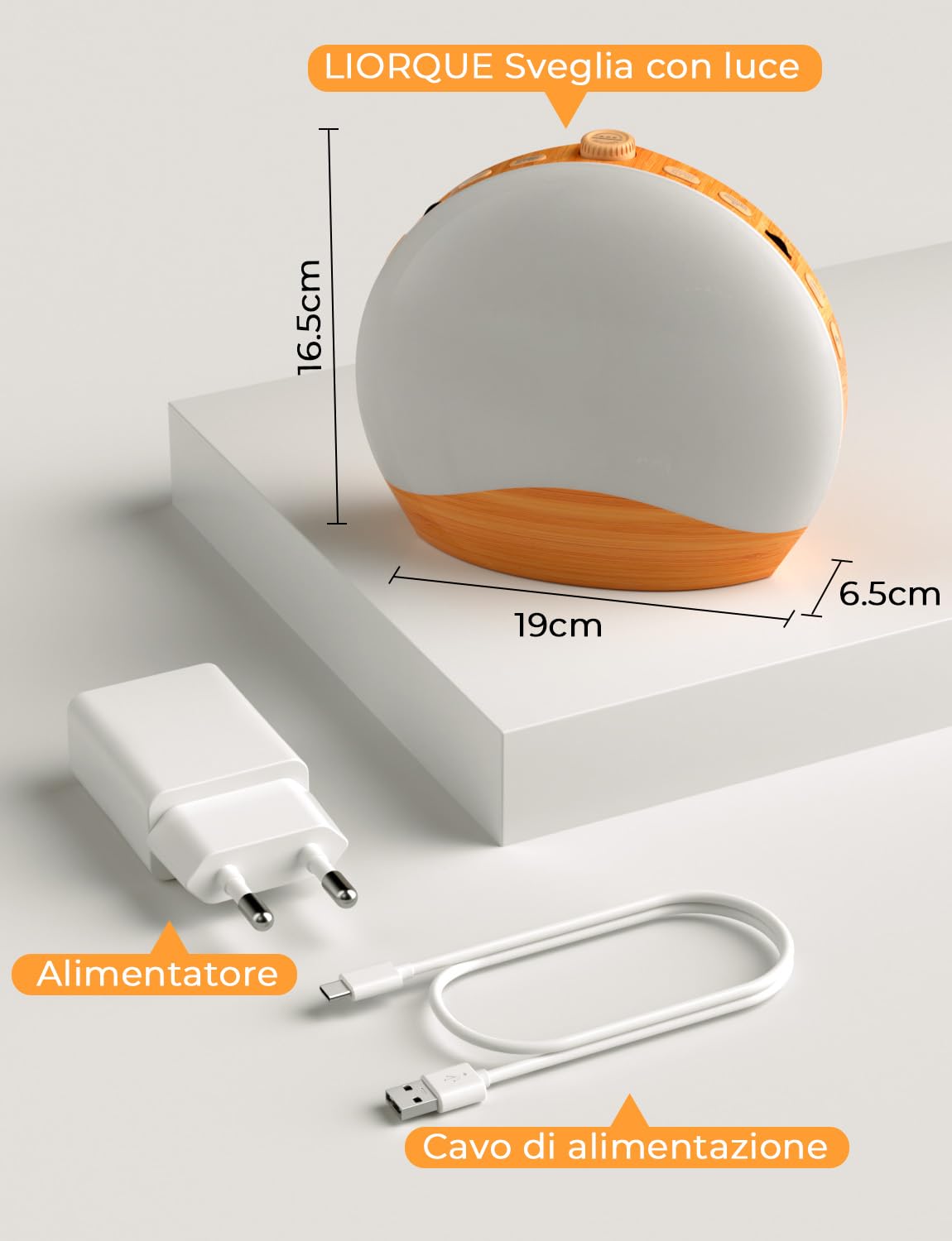 LIORQUE Sveglia Simulazione Alba, Doppia Sveglia, 20 Livelli, 9 Colori | Sveglia Comodino, Rumore Bianco, Luce Notturna, Modalità Weekend, Snooze, 22 Suoni, FM/Bluetooth, 5W USB