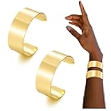 2PCS Cuff Bangle Bracelets for Women - 14k Gold Plated Adjustable Open Statement Wide Bangles Gold Sliver Wrist Cuff Wrap Bracelets Jewelry