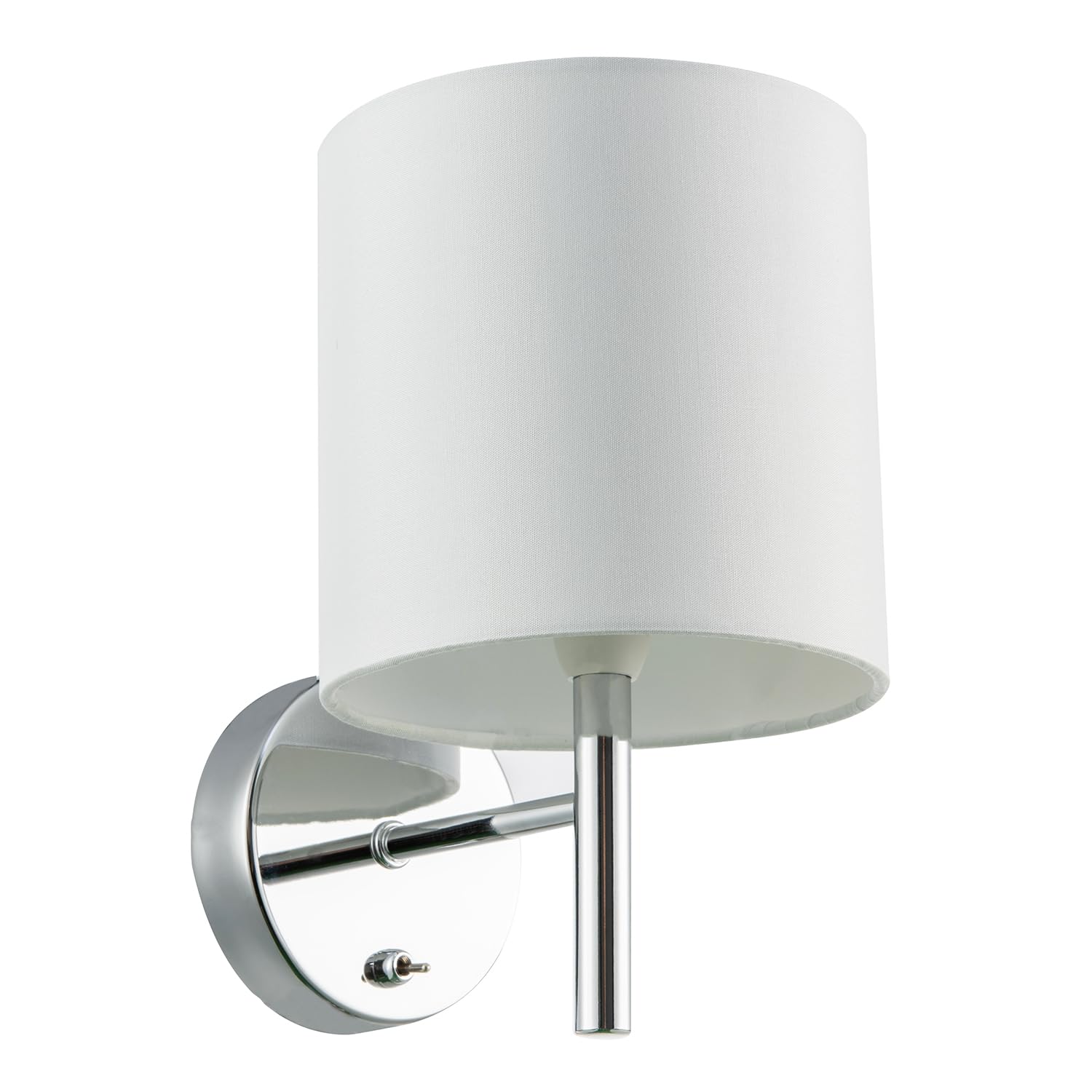 Happy Homewares Contemporary Bedside Wall Lamp in Polished Chrome with Toggle Switch and Off White Fabric Shade | 24cm x 15cm x 10cm | 1 x 7w E14