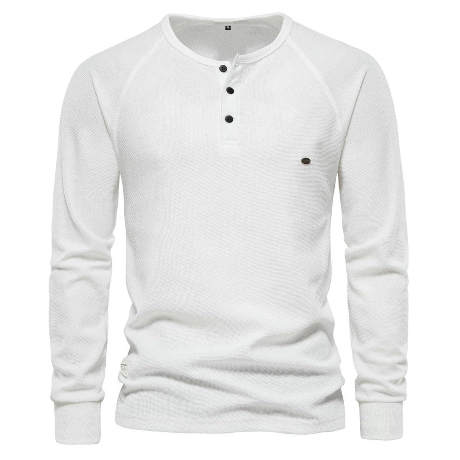 Męskie t-shirty jesienno-zimowa męska koszula z kołnierzem Henryka koszulka z długim rękawem T-shirt męski T-Shirt-White-M, biały, M