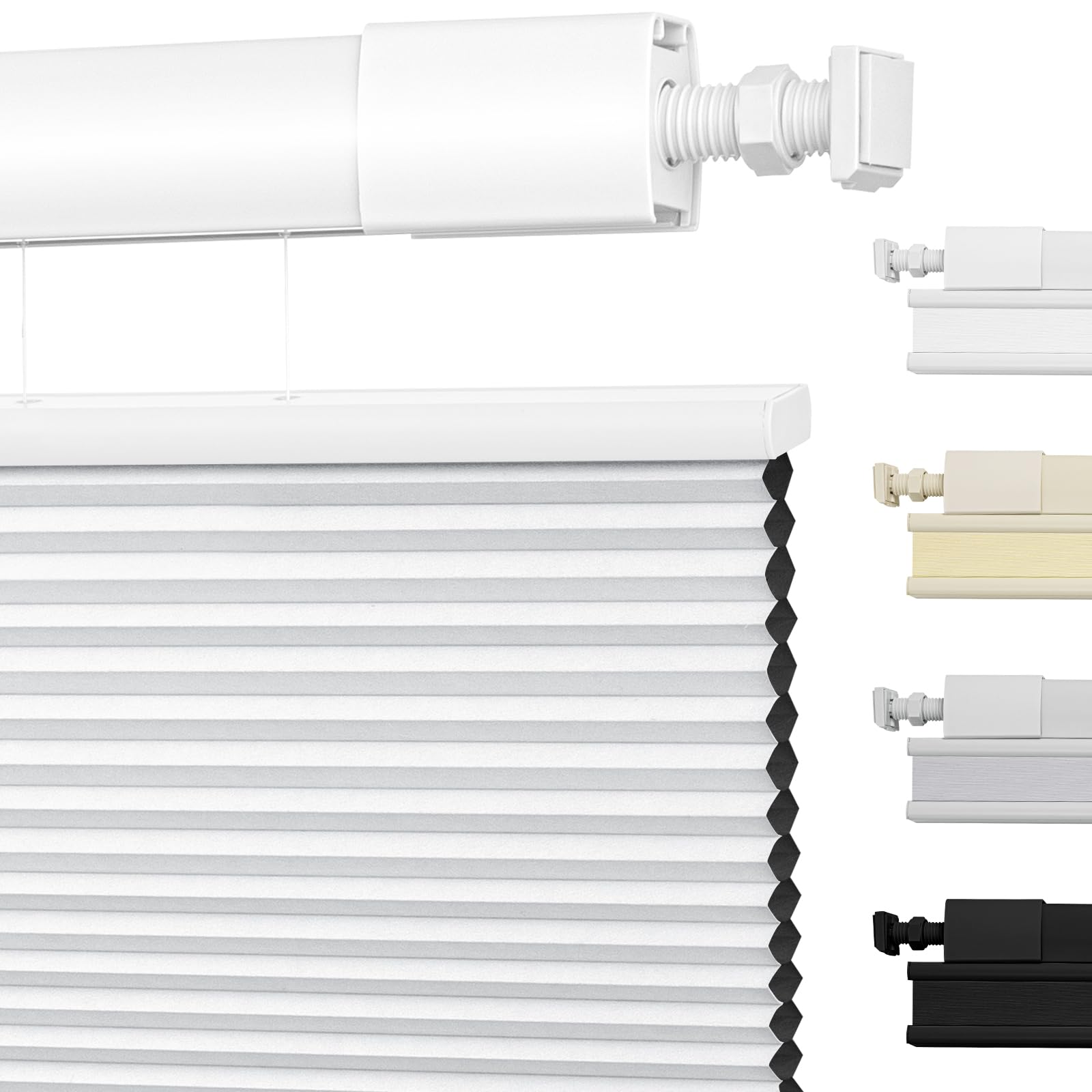 Moonice No Drill Top Down Bottom Up Cellular Pleated Shades Cordless Shades for Windows Blackout Honeycomb Blinds for Home Bedroom Office (Blackout - White, 163cm W x 122cm H)