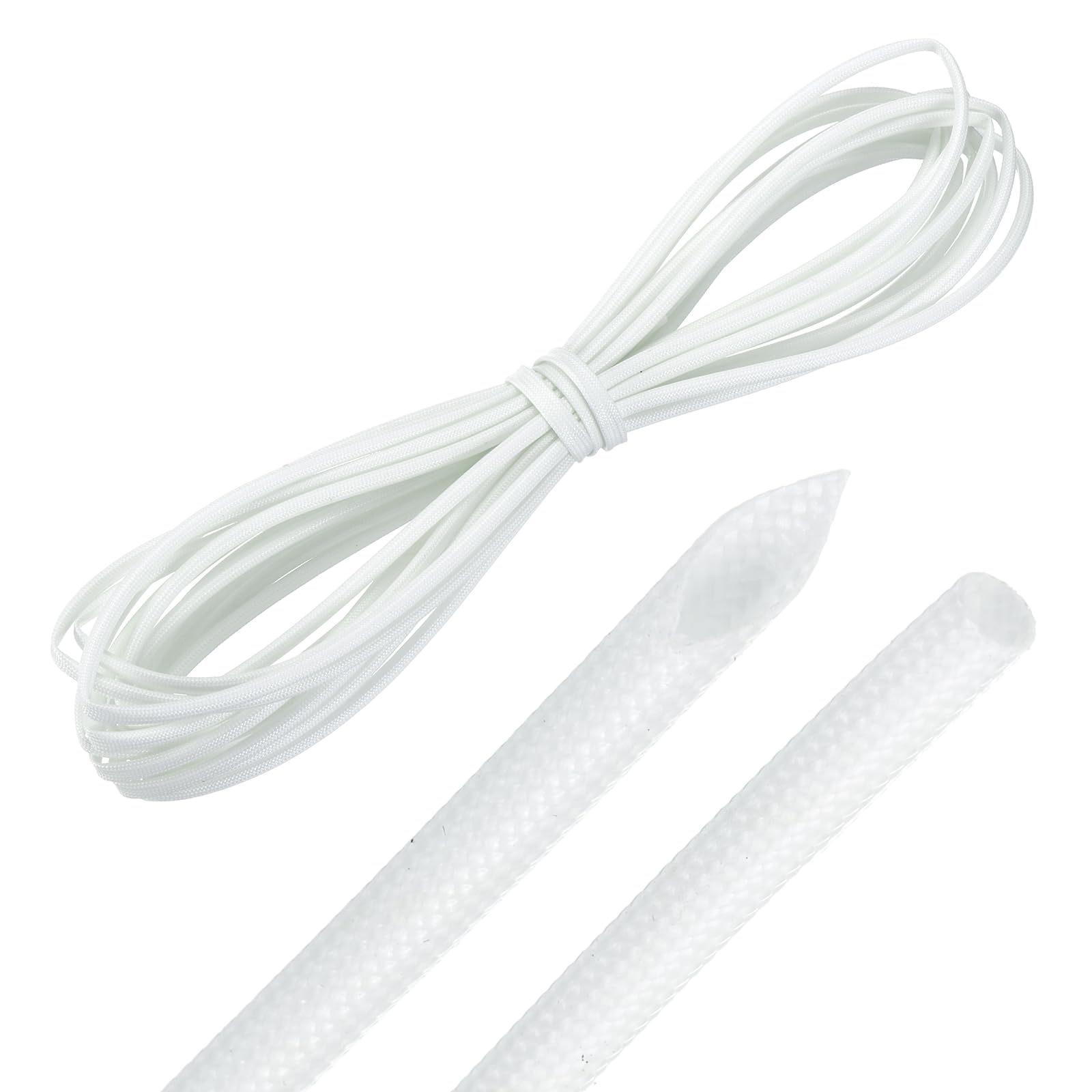 sourcing map 20ft Braided Cable Sleeve, 3mm / 1/8" ID 200C High Temperature 1500V Fiberglass Wire Insulation Cord Protector Organizer Wires Management for Motor Engine Fuel Line, White