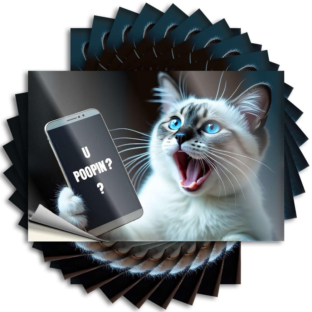 Tattoos Plush, Thankful Door A Cat Holding A Phone with The Text u Poopin? | Outdoor Porch Decor(12X18CM)