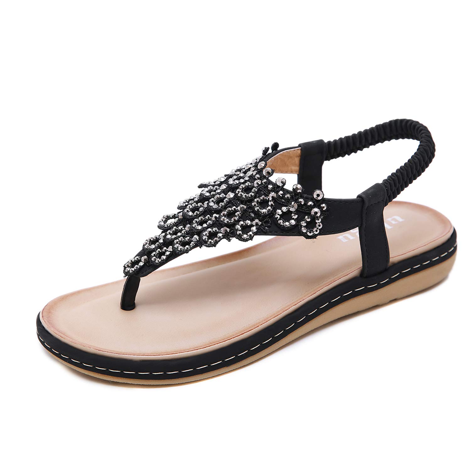 Sandalen Damen Sommer Flip Flops Bohemian Flach Zehentrenner mit Strass Größe 36-42