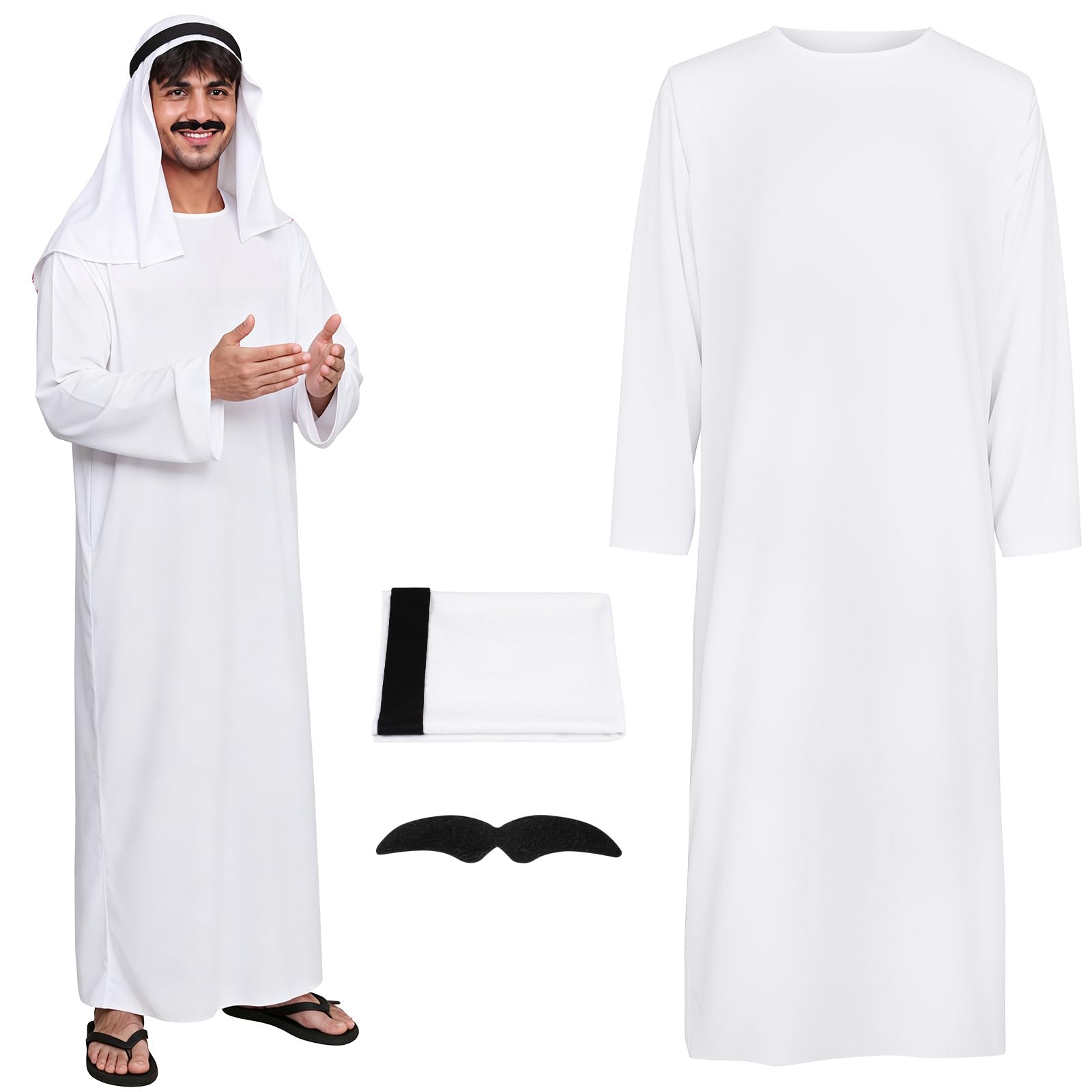 BSBUY Arab Sheik Costume Men White Sheik Robe Arabischen Gebetskleidung Middle Eastern Clothes Outfit(3PCS)