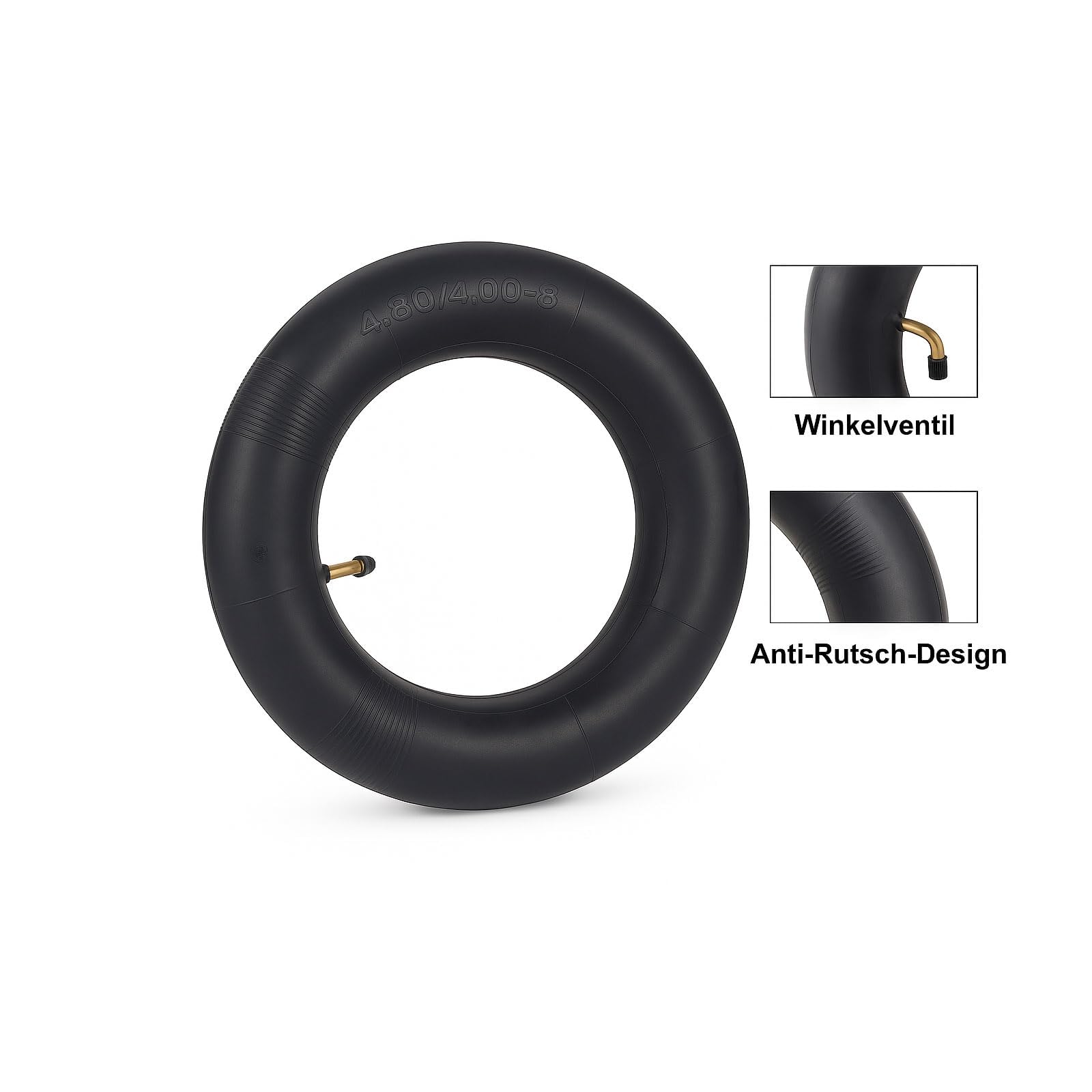 Lot de 2 pneus de brouette 4.80/4.00-8 avec chambre à air - 4PR - Pneu en caoutchouc renforcé - Charge maximale de 250 kg - Profil rainuré profond - Toutes saisons - Valve d'angle