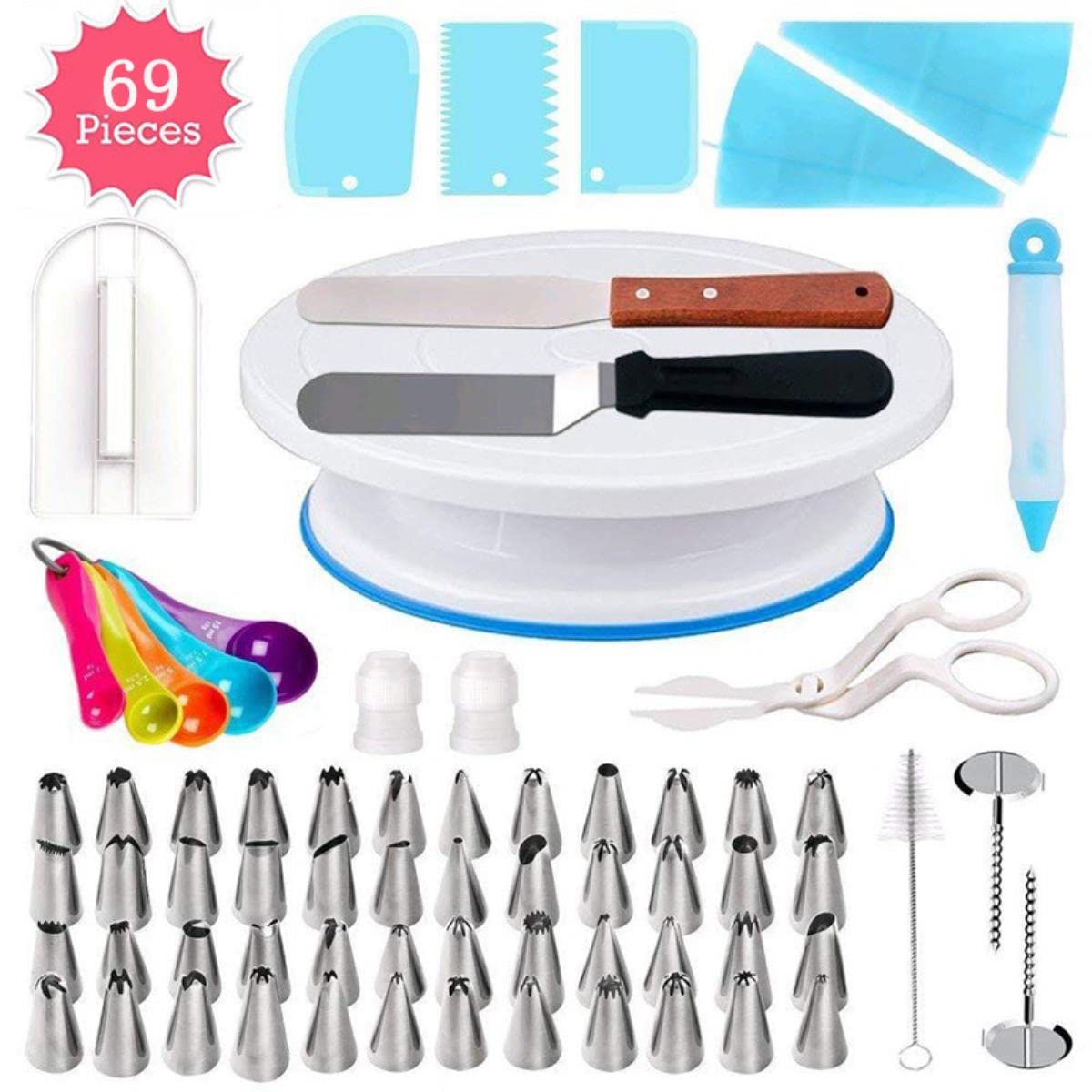 Tortenständer Drehteller Kuchendekorationswerkzeuge Kit Drehtisch Backwerkzeug Spritztülle Spritzbeutel Set Backzubehör Sets-106PCS