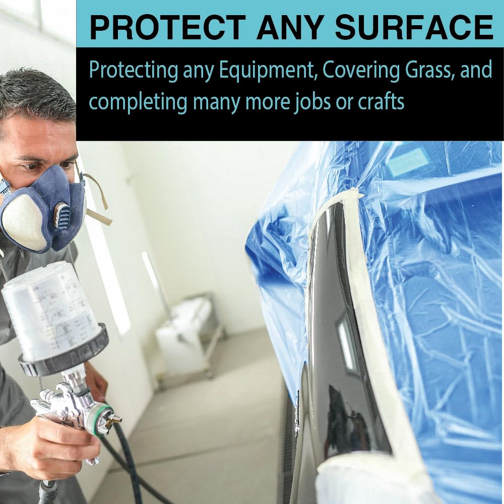 MAXIFILM 16ft x 350 ft Roll of Blue Overspray Paintable Plastic Sheeting - 8 Micron, 0.3 Mil, Protective Corona Treated Masking Film Cover - Auto Car Painting, Bodyshop Repair, House Paint Cloth
