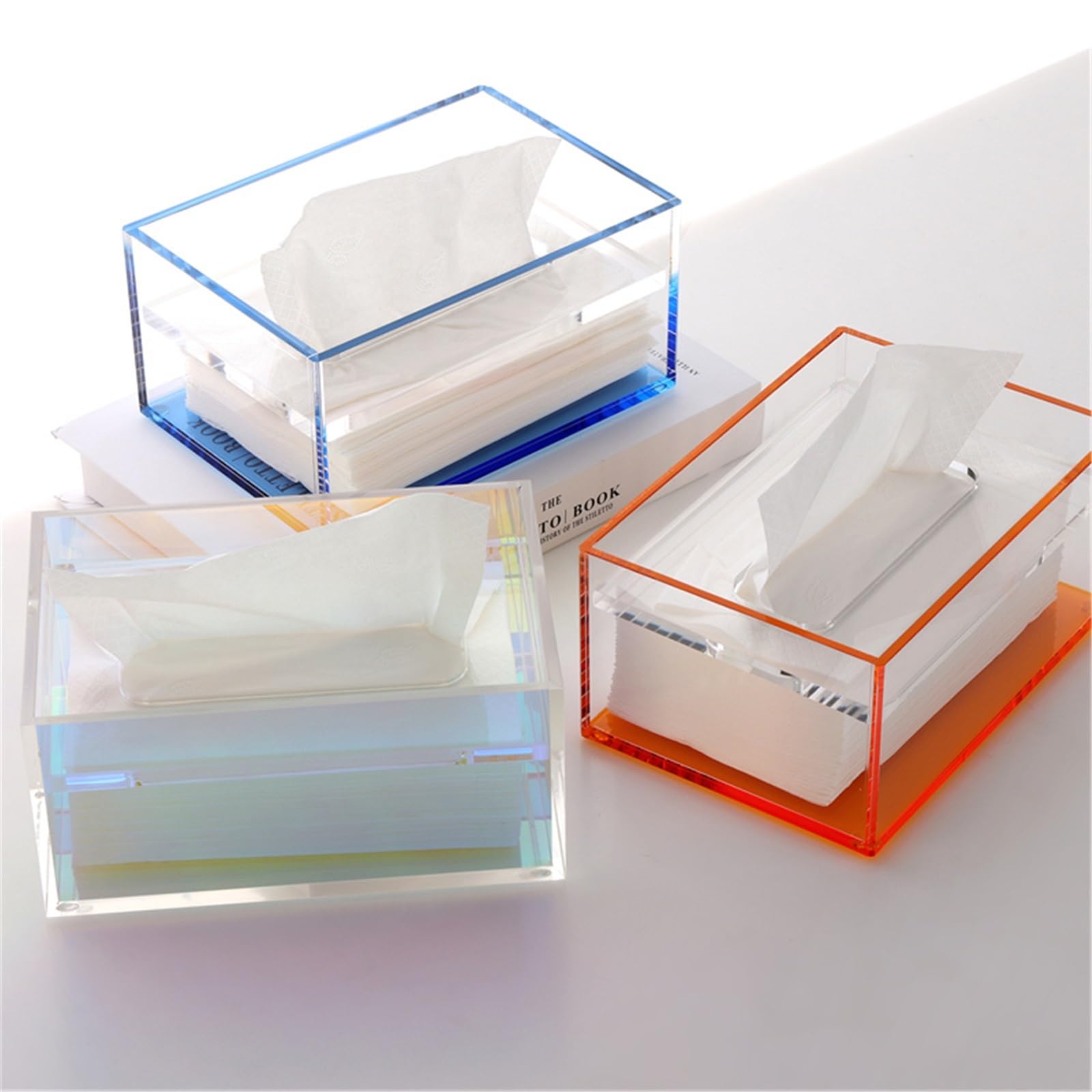 Organizador Decorativo Caja de pañuelos de acrílico Rectangular con Tapa for baño, Cocina, Dormitorio y Oficina.(Negro,Pequeño)