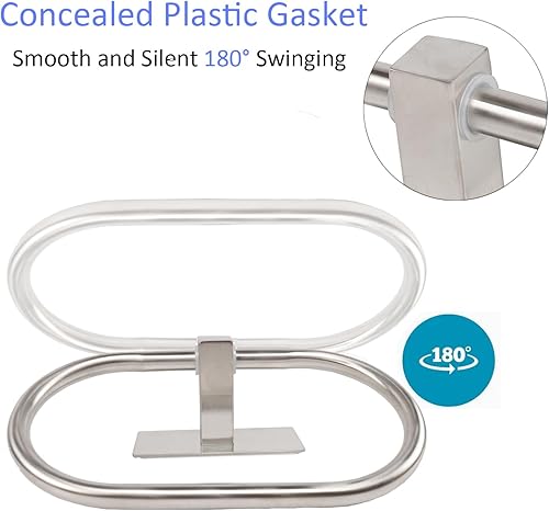 Miniatura 3 de Vanloory Toallero ovalado, fuerte soporte para toallas de mano autoadhesivo, grueso de acero inoxidable SUS304, sin perforaciones, moderno colgador