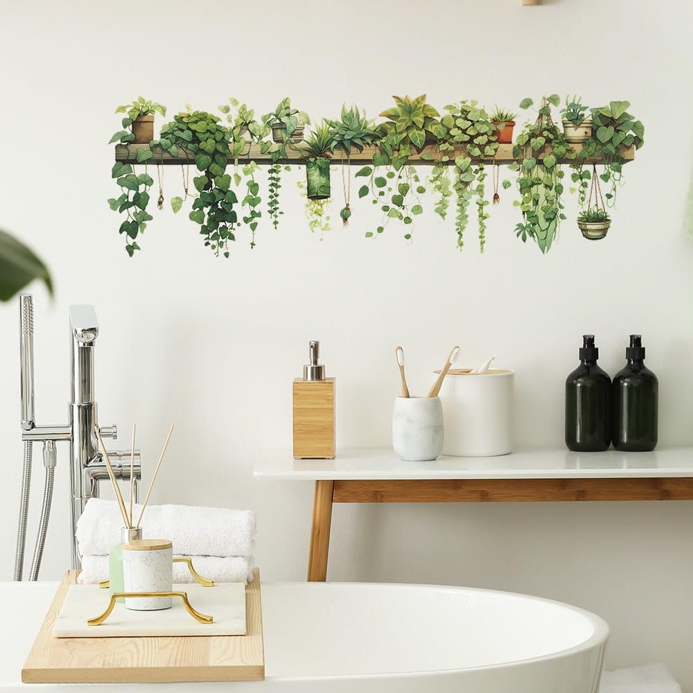 PVC Green Dill Leaves Hanging Basket Wall Stickers 27x88cm Green Plant Decals for Bedroom and Living Room Decor - Image 3