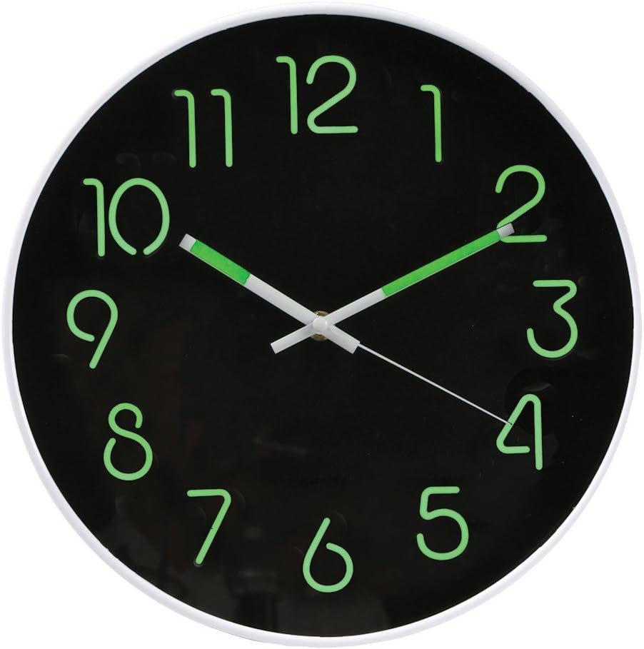 WHAT ON EARTH Glow in The Dark Wall Clock - Analog Retro Style - 12" Diameter Phosphorescent Hands & Numbers