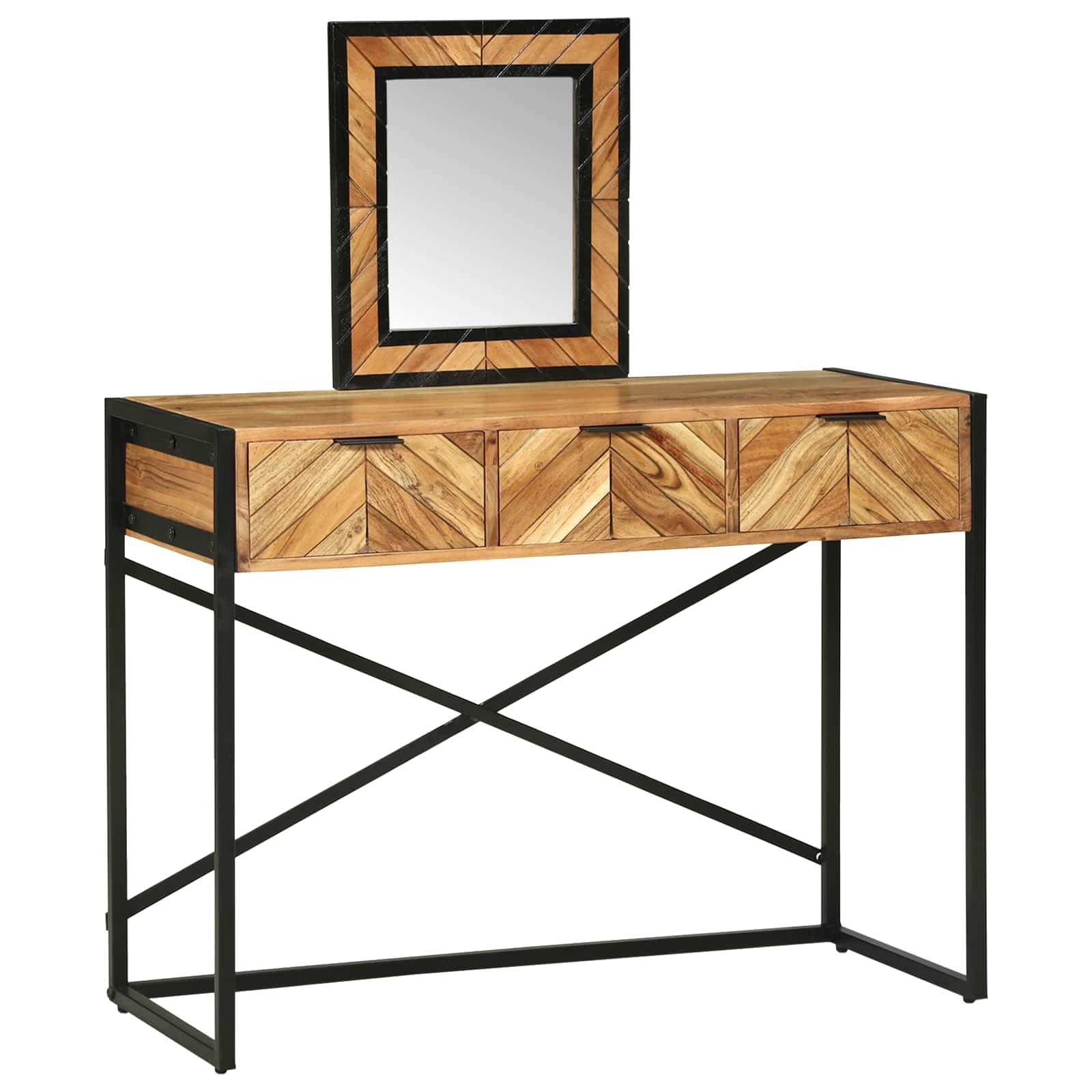 Toeletta marrone acacia, 100 x 40 x 120 cm, in legno massello, con specchio e spazio per riporre oggetti, per camera da letto e spogliatoio, con cassetti, illuminazione, organizer, design