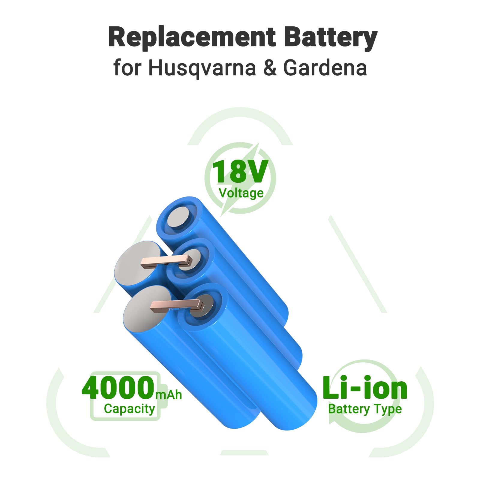 18 V 3000 mAh accu compatibel met Gardena Robotic Mower R80Li/R75Li/R70Li/ R50Li/R45Li/R40Li/R38Li, Husqvarna Automower 105/305/308/308X, Flymo 1200R lithium-ion batterij