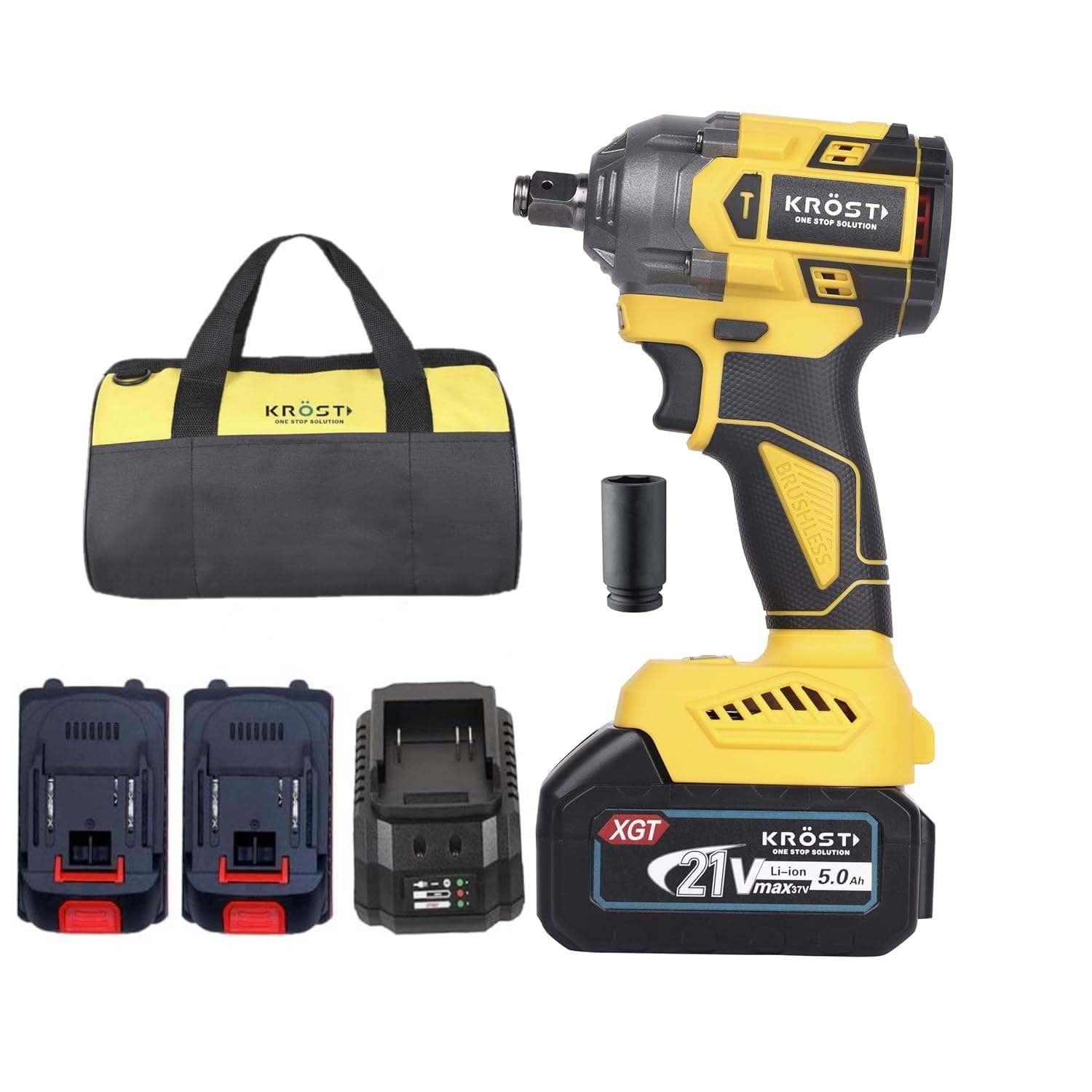 KROST Pro Series 500NM XR Torque Cordless Brushless Impact Wrench, Super Compact,Auto Stop Function, Forward/Reverse Rotation (Double Batteries) (B0D5CQ97P2) Amazon Price History, Amazon Price Tracker