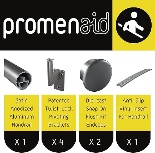 Miniatura 31 de Juego completo de barandilla, con tapas empotradas, perfil redondo de 1.6 pulgadas Plateado/Plateado