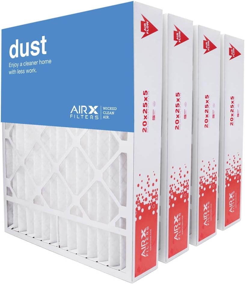 AIRx Filters 20x25x5 Furnace Filter MERV 8 HVAC AC Air Filter, Compatible Replacement for Honeywell FC100A1037 FC35A1027 CF200A1016, Dust, 4-Pack