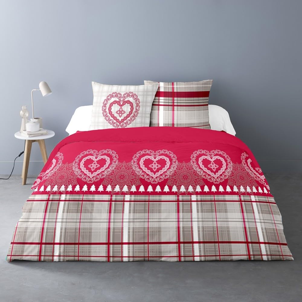 Housse de couette 260x240 grand lit coton flanelle douce et respirante avec taies