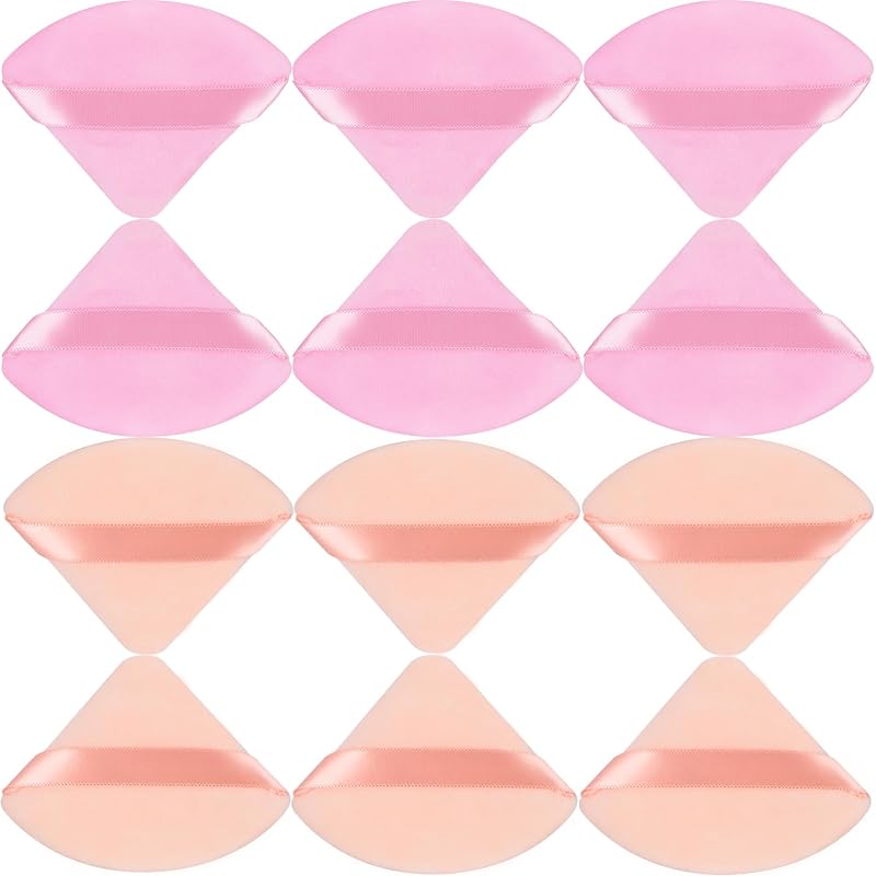 Puff triangular para pó JOLY rosa e bege, pacote com 12 unidades