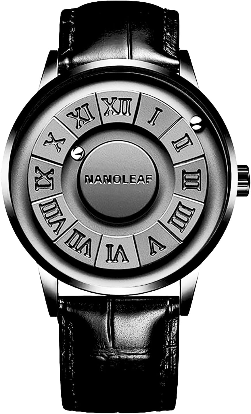Magnetic Levitation Watch, Unisex Cool Watches Roman Numerals Creative Magnetic Levitation Balls Dial Waterproof Couple Quartz Wrist Watch 3D PVD One Piece Swiss WaterproofLeather Steel Strap Black