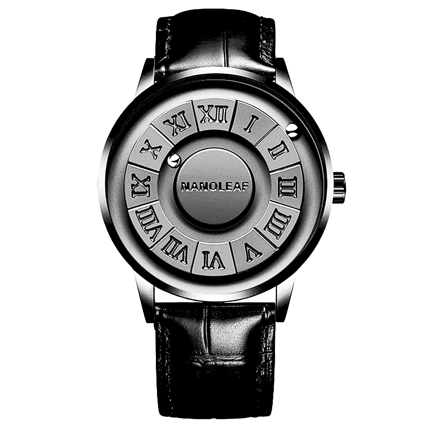 NANOLEAFMagnetic Levitation Watch, Unisex Cool Watches Roman Numerals Creative Magnetic Levitation Balls Dial Waterproof Couple Quartz Wrist Watch 3D PVD One Piece Swiss WaterproofLeather Steel Strap Black