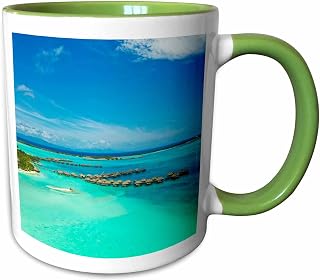 3dRose St. Regis Bora Bora Resort,Society Islands,French Polynesia,S Pacific 15oz Two-Tone Green Mug
