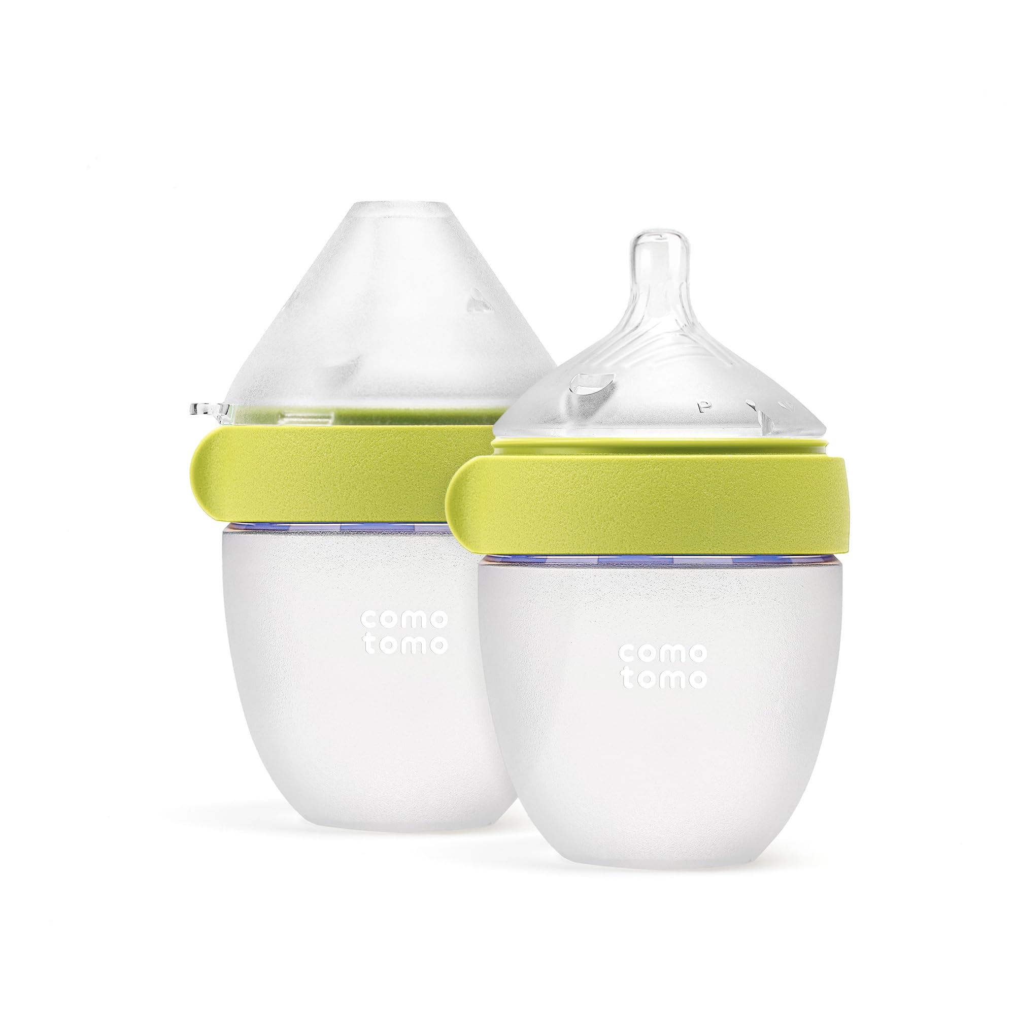 Comotomo Silicone Baby Bottle Gen 2 – 2026 Release (5oz) – True Slow-Flow Nipple for Newborn Feeding (0-3 Months) with Dual Anti Colic Vents for Breast to Bottle Transition, Green (Double Pack)