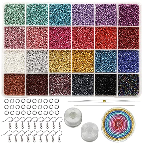Bala&Fillic 12/0 perles de rocaille de pour la fabrication de boucles d'oreilles, 24 couleurs 14400 pièces dans une boîte de minuscules perles de rocaille avec outils de perlage