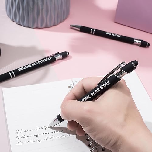 Miniatura 10 de SHIBASHAN Bolígrafos con punta de lápiz, 12 lápices capacitivos de metal retráctil para pantallas táctiles, tinta negra de 0.039 pulgadas (color