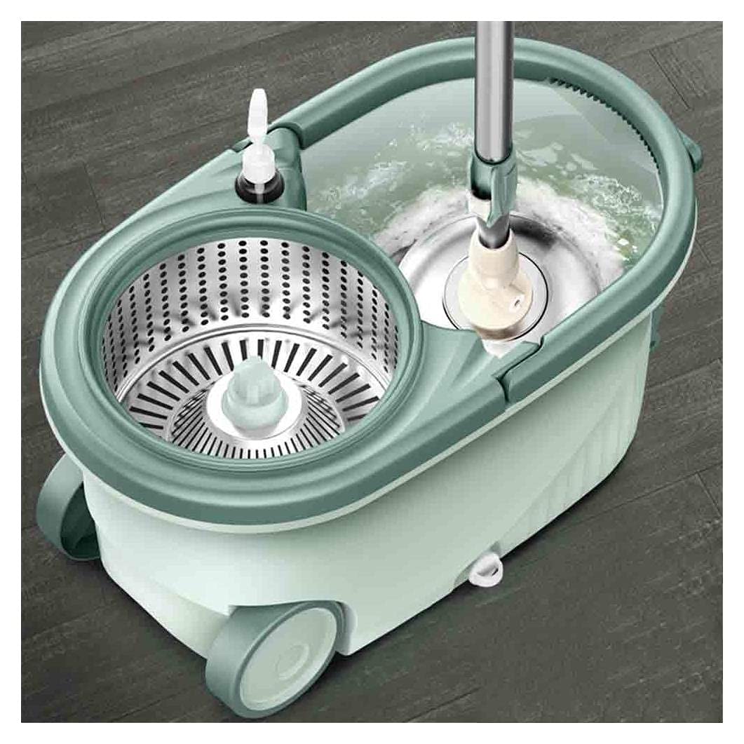 Fregonas y cubetas para Limpieza de Pisos, fregona giratoria y cubeta con 2 Cabezales de Microfibra, fregonas giratorias fáciles de Limpiar