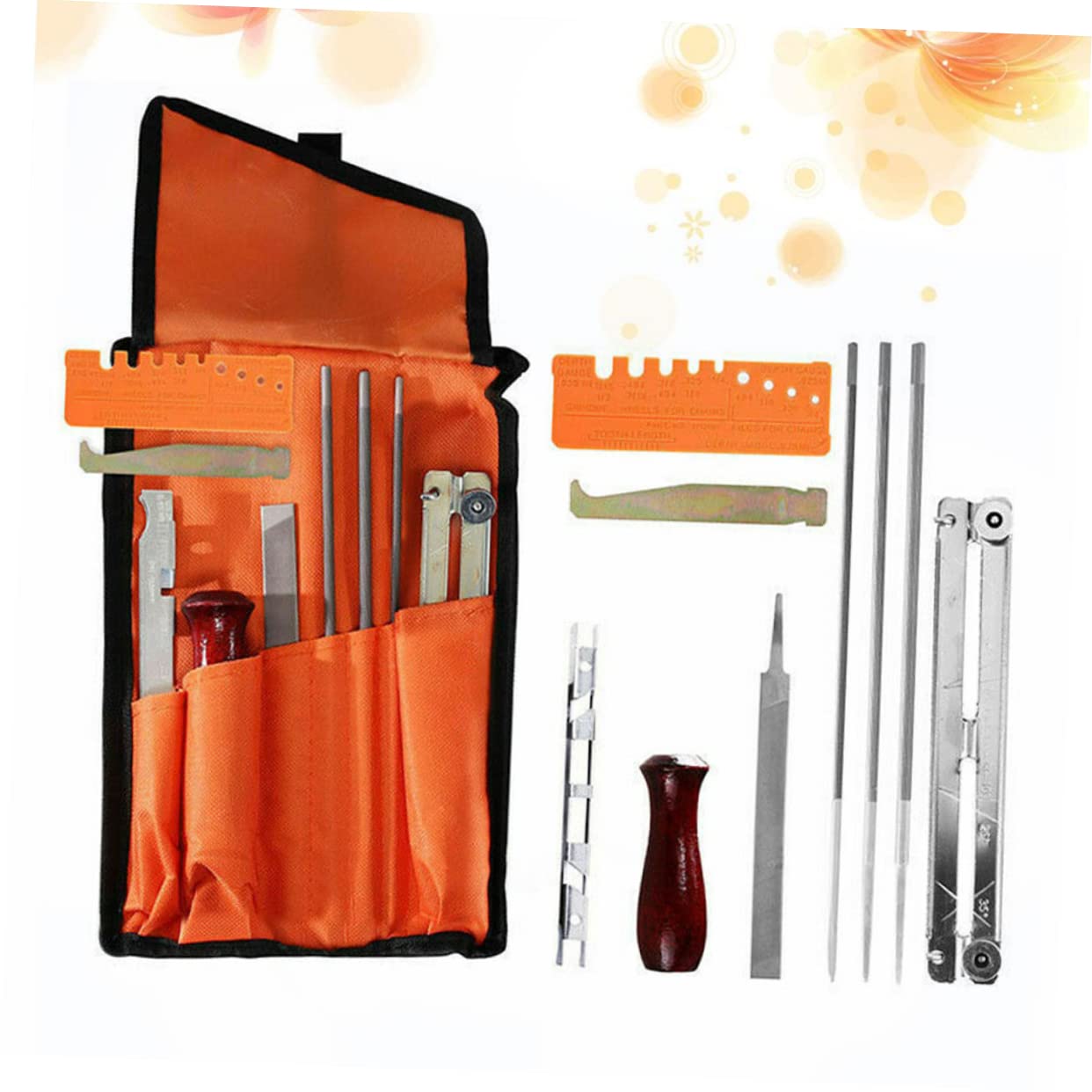 ibasenice Kit Affilatura Catena Motosega 10 Pezzi, Accessori in Metallo Arancione, Resistente All'usura, per Uso Personale e Professionale