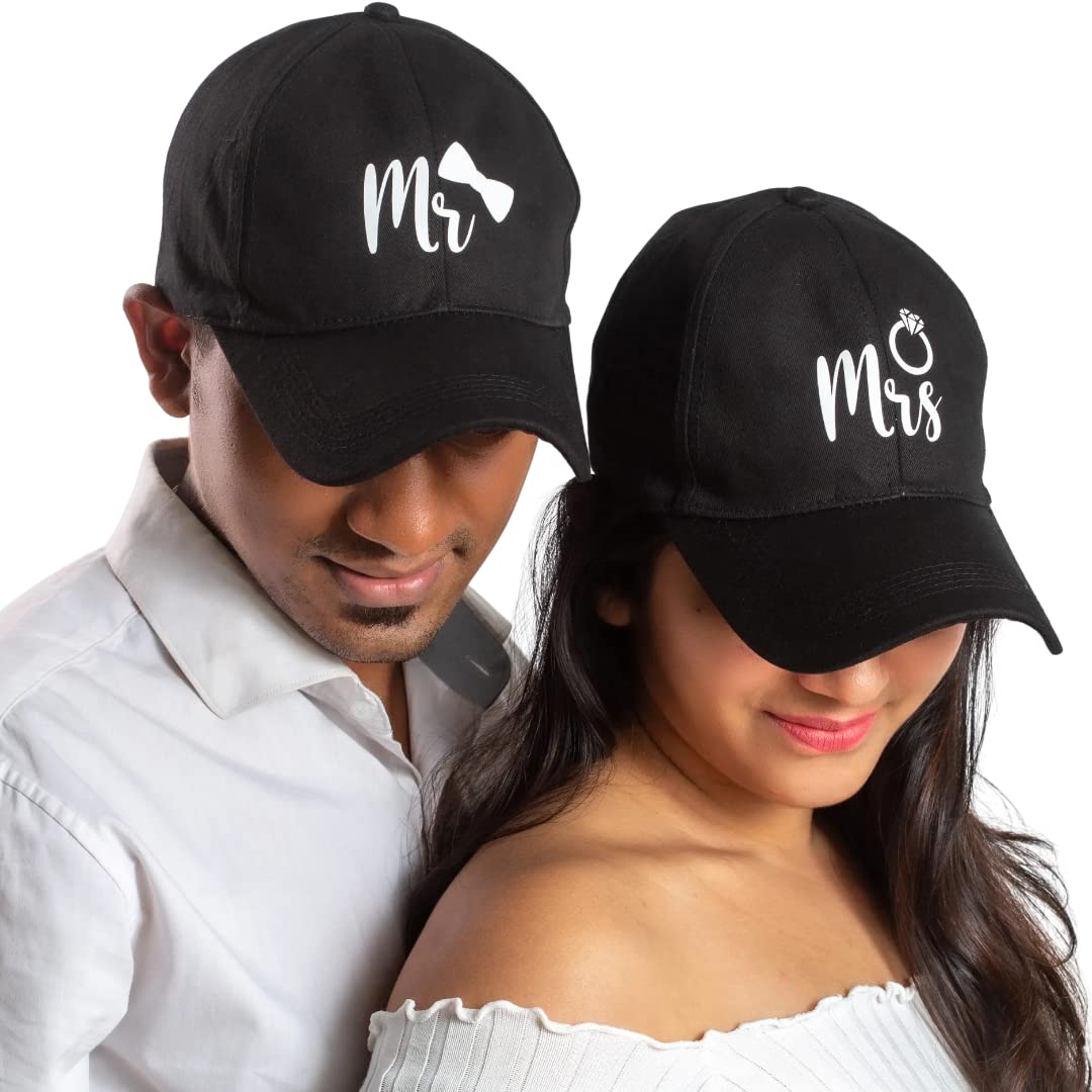 Mr and Mrs Cotton Cap for Men and Women. Birthday Anniversary Wedding Engagement Gift for Husband Wife Team Bride Groom to be– Free Size-image-44
