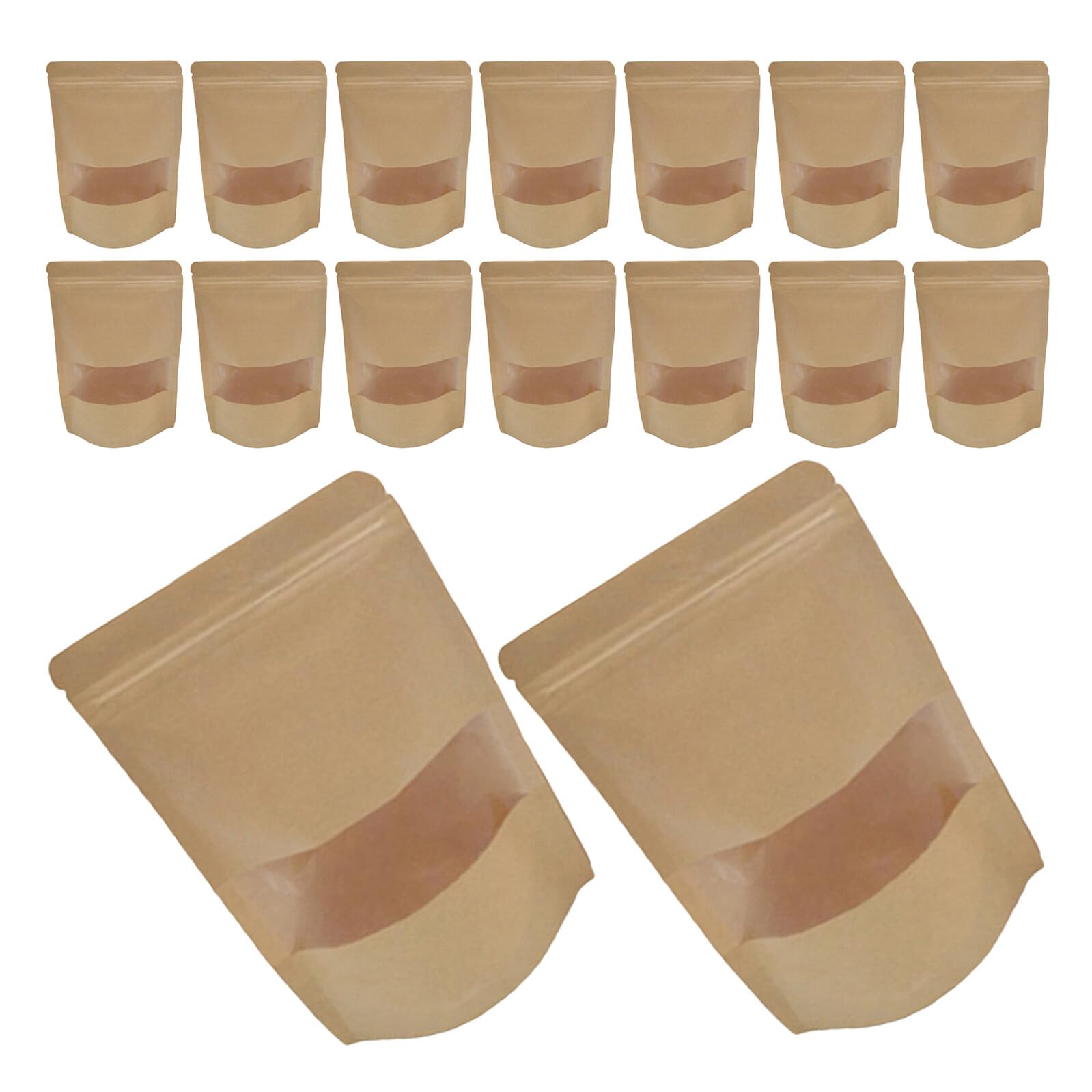 Baluue Paquet en Papier Kraft Auto-Scellants 50 Pcs 20X30 CM avec Fenêtre Mate Pochettes Refermables pour Aliments Secs Fruits Secs Thé et Snacks Emballage Alimentaire Pratique et