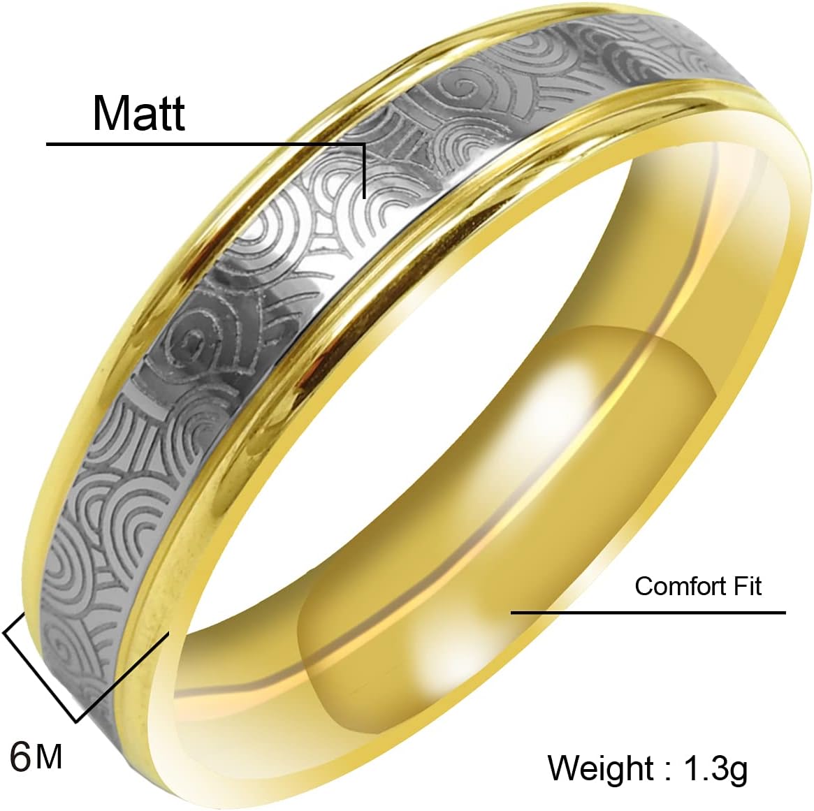 Everstone Matte & Polish Flat Ring Male Female Men Women His Her Groom Bride Promise Ring Wedding Bands Titanium Ring Two Tone Color Yellow Gold & Platinum 6MM 4MM