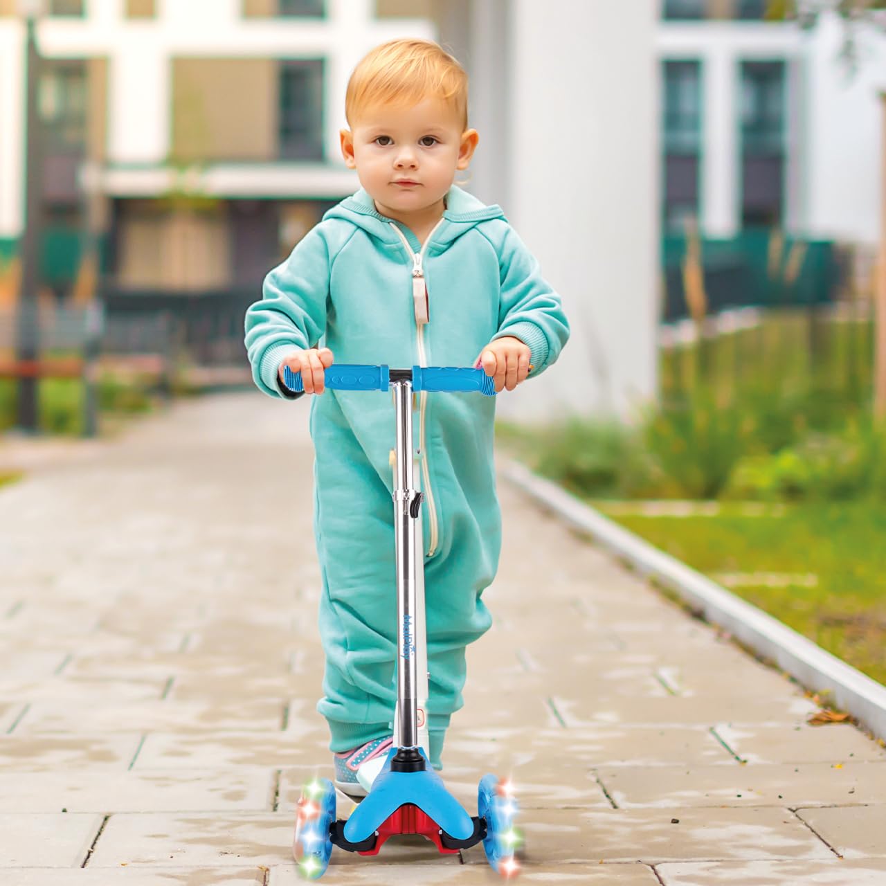 MalPlay Cityroller für Kinder Jugendliche Dreirad Scooter Leuchtende LED-Räder Blau ab 3 Jahren Kinderroller