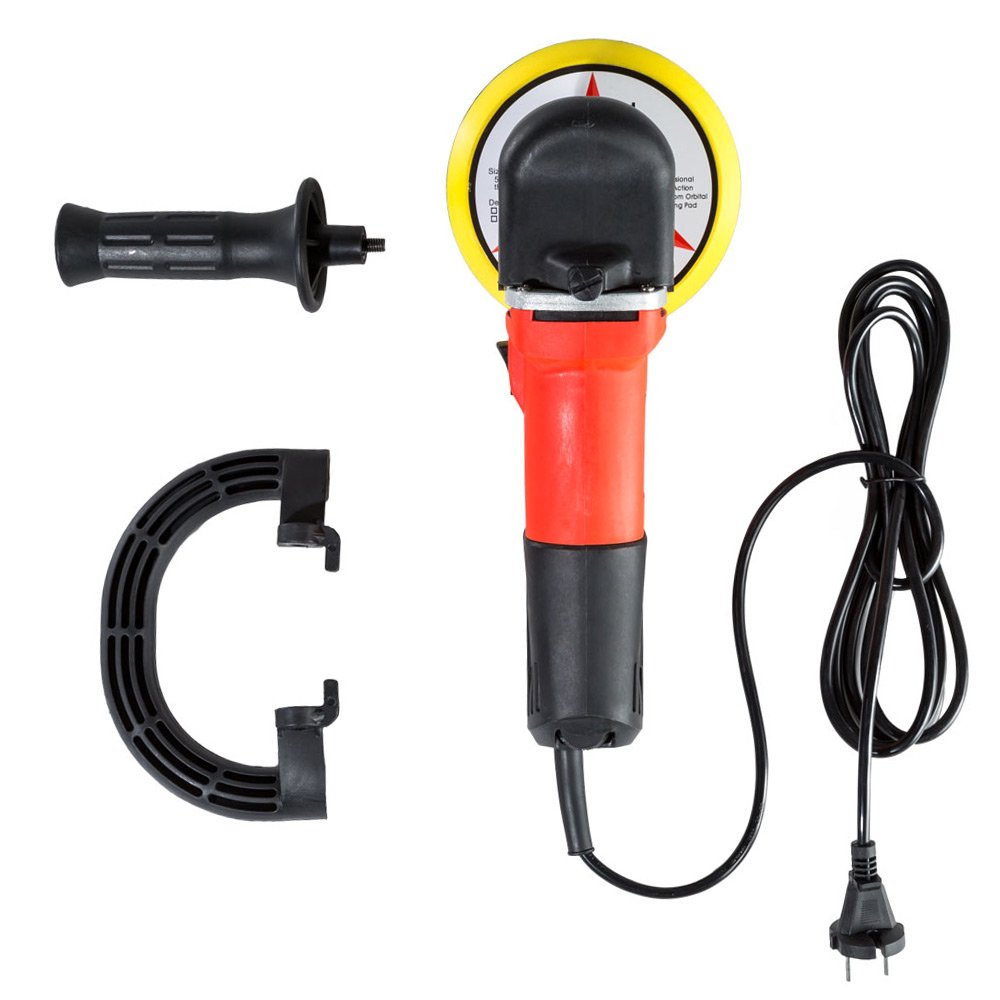 tectake® Pulidora Coche 710 W, 2500-6300 rpm, Mango Curvo y Recto, Disco de Pulido 150 mm, Maletín, Accesorios, Quita Arañazos Coche, Pulimento - Pulidora + Set de 5 piezas
