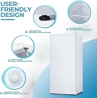 6.0 Cu.ft Upright Freezer, Small Stand Up Freezer with Adjustable Thermostat, Removable Glass Shelves, for Bedroom/Home/Dorms/Apartment, White