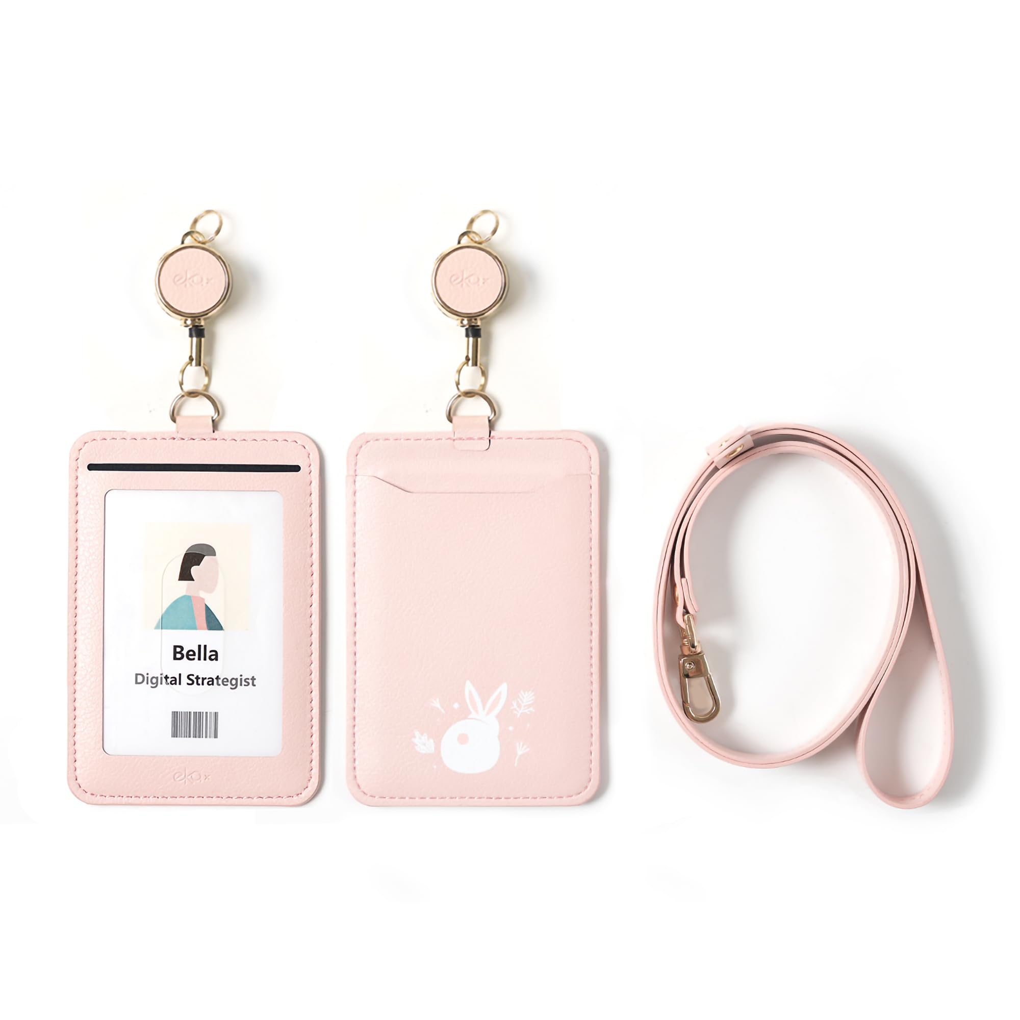 EKAX Double-Sided ID Badge Holder with Lanyard & Retractable Reel, ID Card Holder for Office Bus Pass, Teacher, Nurse