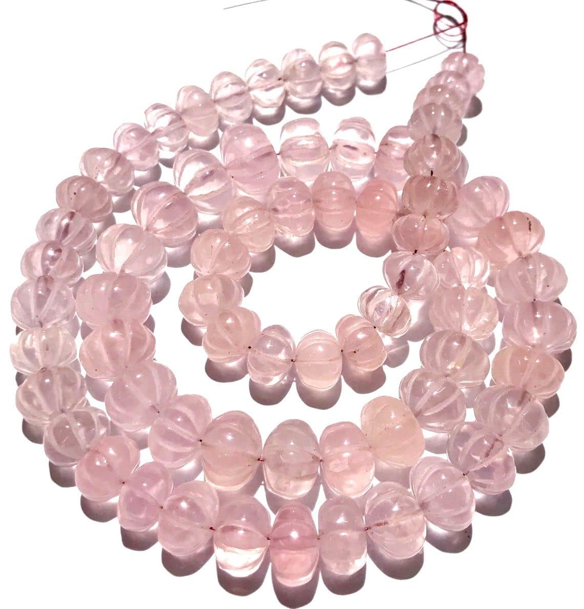 Beautiful Natural 8-11mm Rose quartz Curved Bead Necklace 18" Mala Crystal Pumpkin Beads Gemstone Necklace January Birthstone For Reiki Healing Gift For Her-image-33