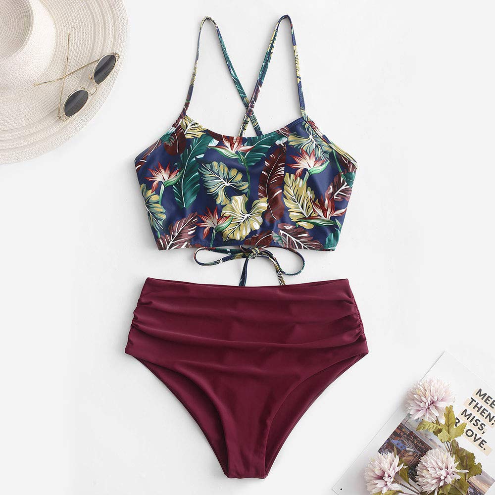 ZAFUL Tankini Set con Relleno Estampado Tirantes Anudados Braguita Talle Alto para Mujer 2019
