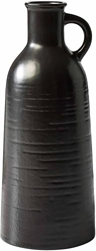 8-Inch Black Ceramic Jug Vase for Home Decor – Minimalist Modern Tabletop Accent Vase with Narrow Neck for Mantel, Shelf, Entryway, or Living Room Display