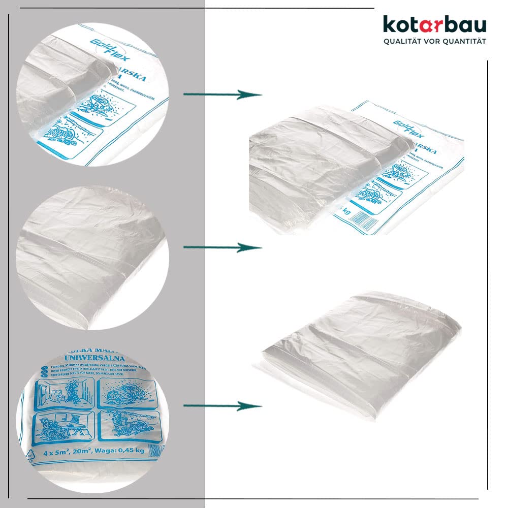 KOTARBAU® 50er Set Malerfolie - Abdeckfolie - 4 x 5 m - Malervlies - Abdeckplane - Bauschutzfolie - Robust - Transparent - Dicke Folie