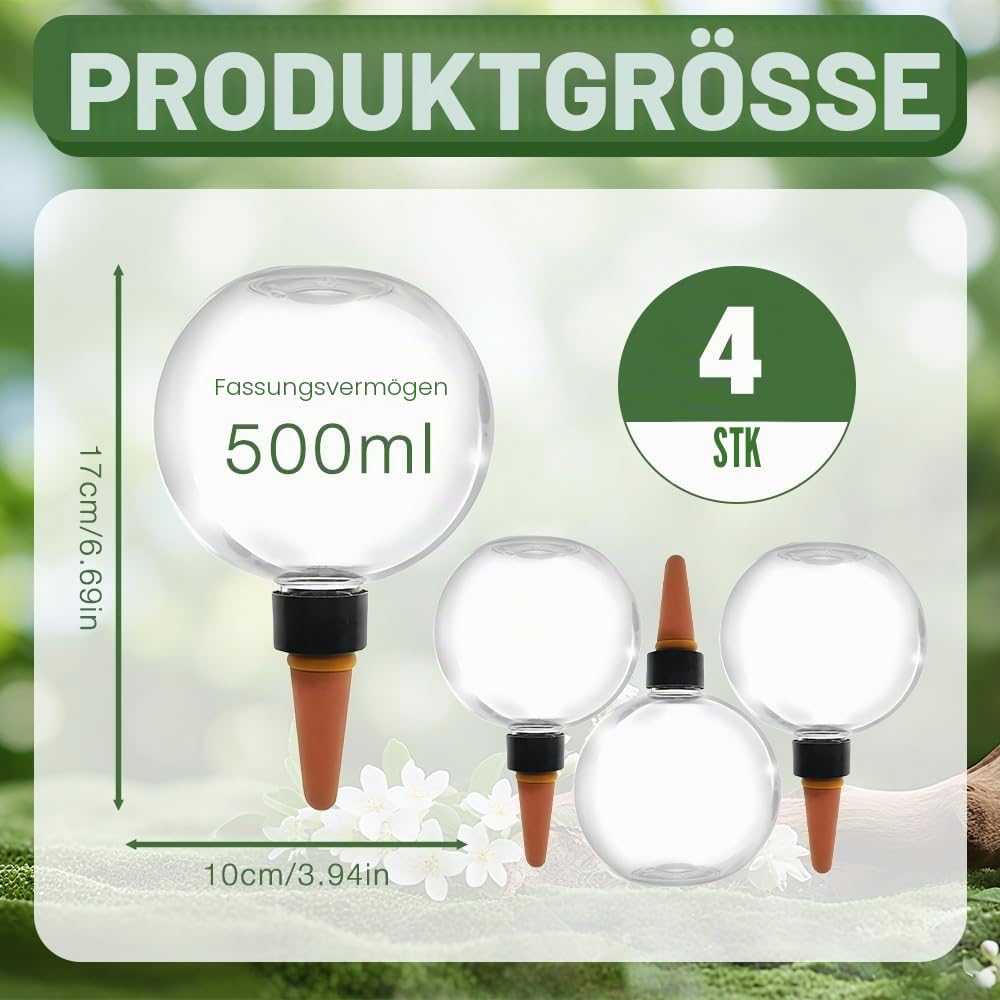 4 Stück Bewässerungskugeln für Pflanzen, 500ml Automatische Pflanzenbewässerung, Selbstbewässerung Bewässerungskugel, Pflanzen bewässerungs für Zimmer Balkon und Gartenpflanzen