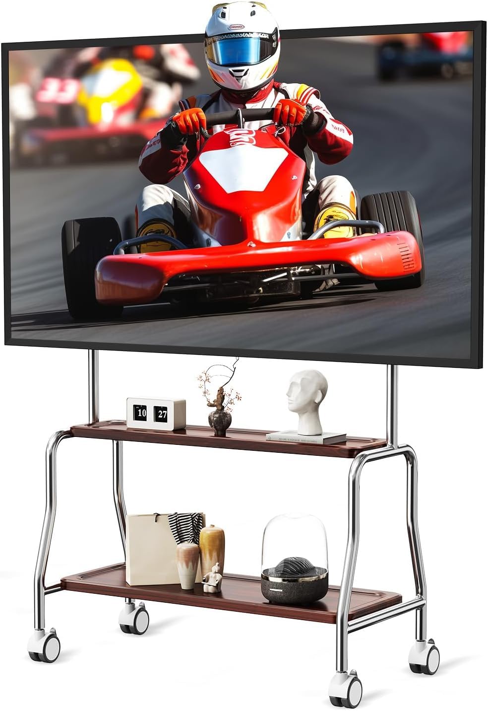 Carrello porta TV mobile, cavalletto, supporto TV con ruote per schermi piatti LCD, LED, OLED da 32 a 75 pollici, in acciaio inossidabile con ruote, capacità massima 49,9 kg, VESA 600 x 400 mm