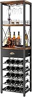 Homeiju 4-Tier Freestanding Wine Rack Bar Cabinet: Holds 20 Bottles, 9 Glasses, Tabletop, Drawer for Home Bar & Living Room