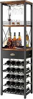 Homeiju 4-Tier Freestanding Wine Rack Bar Cabinet: Holds 20 Bottles, 9 Glasses, Tabletop, Drawer for Home Bar & Living Room