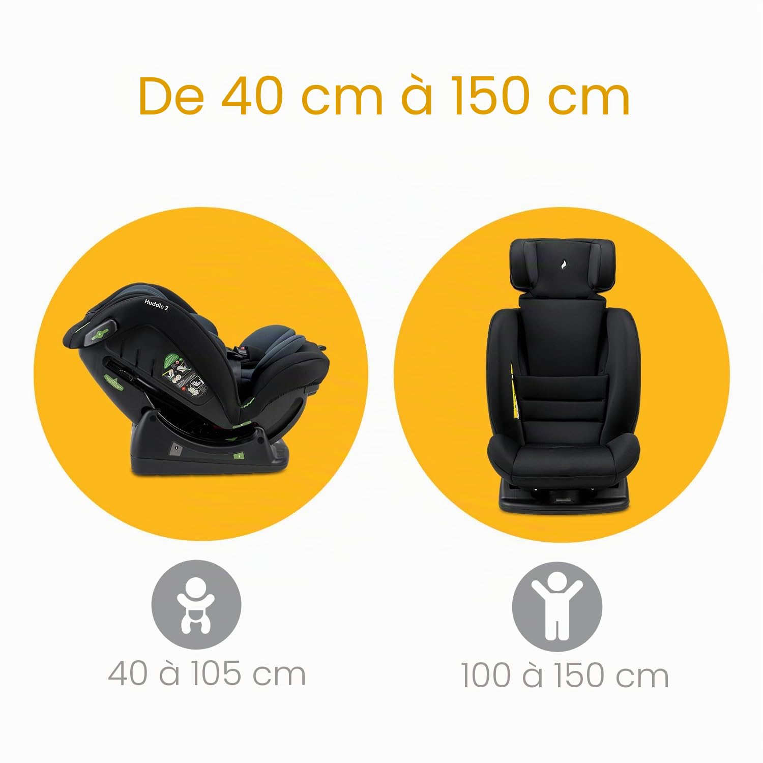 OSANN - Siège auto bébé/enfant Huddle 2 i-Size - 40-150 cm - 0 à 12 ans - Groupe 1/2/3 Noir, Hauteur 15 positions, Harnais 5 poins, Ceinture 3 points, Dos/face à la route)
