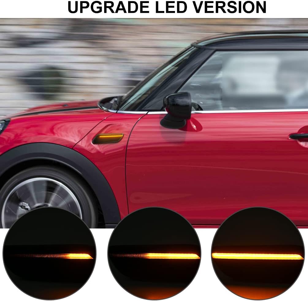 NJSBYL Smoked Lens Fender Side Marker Light for 2022 - up Mini C00per F55 F56 F57 Lci2 Full Amber LED Side Repeater Turn Signal Lamps Lights OEM 63179879001